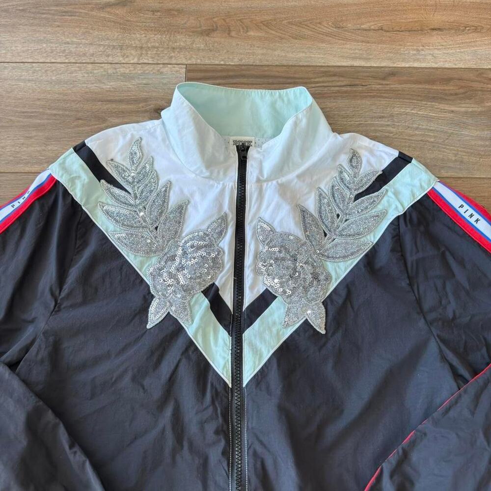 Victoria’s Secret PINK Women Size M Sequin Appliqué Windbreaker Jacket embroider